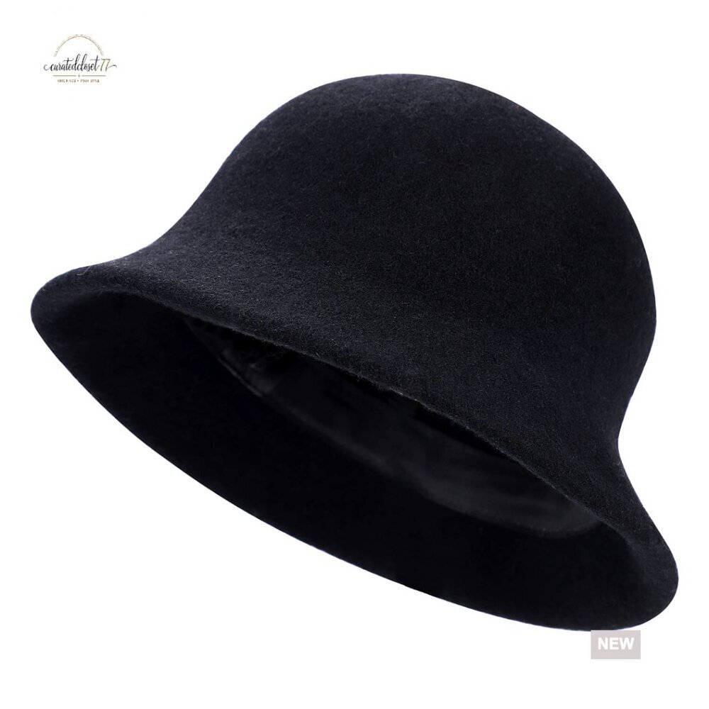 Faux Wool Felt Bucket Hat Winter Warm Adjustable Foldable Ladies Fedora